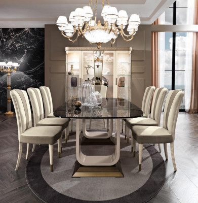 Tafel Eettafel Hout Eetkamer Set 6x Stoelen Stoel Leuning Groep Italië