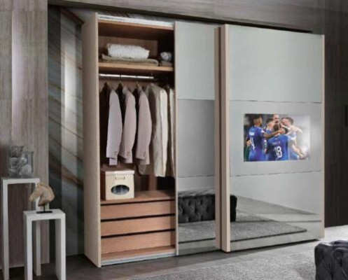 Kledingkast Kasten Kledingkast Luxe Hout Schuifdeuren tv met televisie