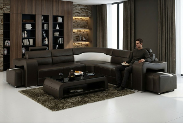 Ledersofa Bank Woongebied Hoekbank Hoekstel Ontwerp Modern Sofa F3008B