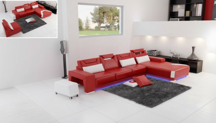 Leren bank Bank Woonlandschap Hoekbank Hoekstel Ontwerp Modern Sofa F3011C