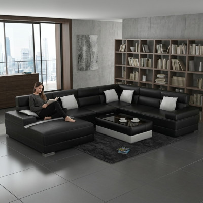 Leren bank Bank Woonlandschap Hoekbank Hoekbank Set Design Modern Bankstel F3016 nieuw