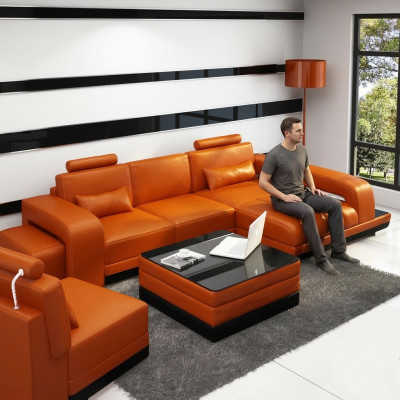 Leren bank Bank Woonlandschap Hoekbank Hoekbankstel Ontwerp Modern Sofa F3017C