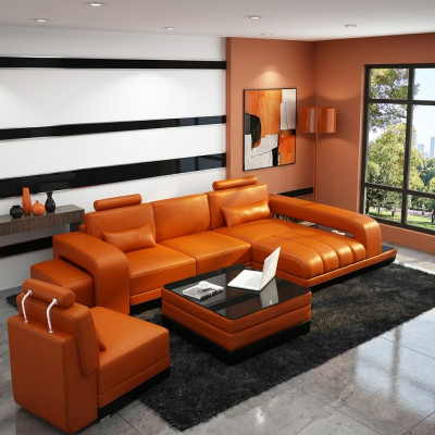 Leren bank Bank Woonlandschap Hoekbank Hoekbankstel Ontwerp Modern Sofa F3017C