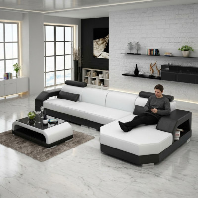 Leren bank Bank Woonlandschap Hoekbank Hoekbank Ontwerp Modern Bankstel G8001C