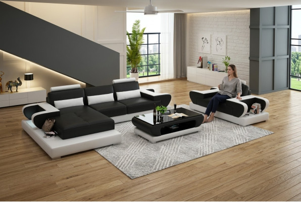 Ontwerp XXL Grote Bank Hoekbank Leren Bank Bank Bekleding Hoek Woonlandschap G8003E