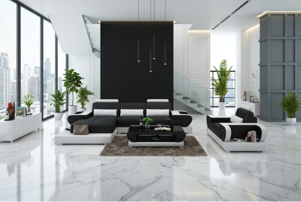 Ontwerp XXL Grote Bank Hoekbank Leren Bank Bank Bekleding Hoek Woonlandschap G8003E