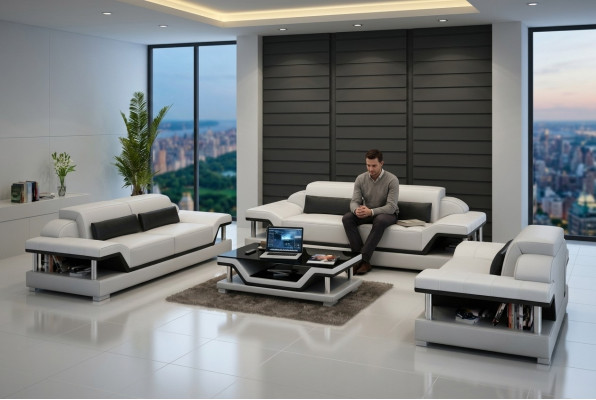Leren bank bank woongroep 3+2+1 zits bankstel designbankbank