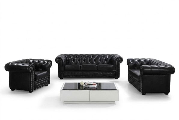 Chesterfield Design Luxe gestoffeerde bankstel van leer, 3-zits #606.