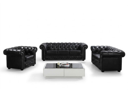 Chesterfield Design Luxe gestoffeerde bankstel van leer, 3-zits #606.