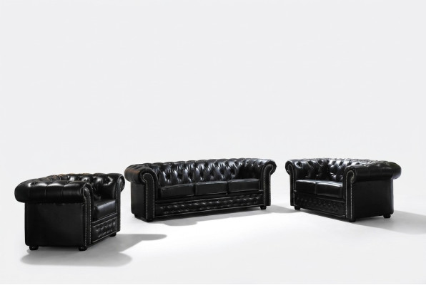 Chesterfield leren bank bank bank stof stoel set gestoffeerd garnituur 3+2 zitter