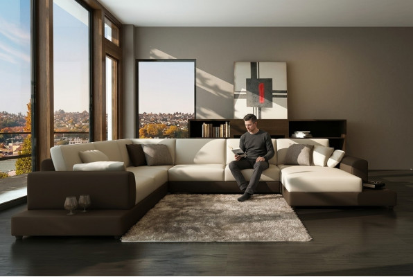 Leren bank Bank Woonlandschap Hoekbank Hoekmeubel Design Decor Modern