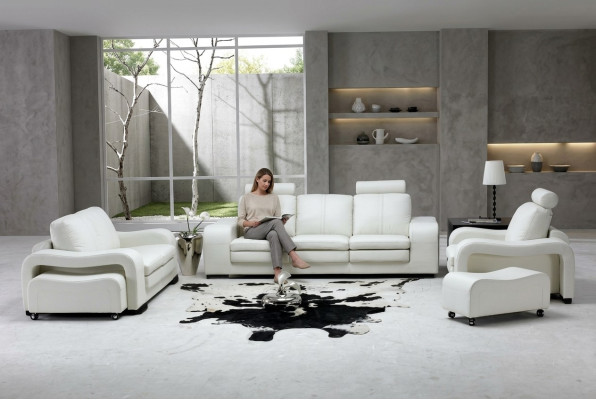 Ledersofa Bank Woonlandschap 3+2+1 Zitsbank Salon Design Modern Bankstel A1112