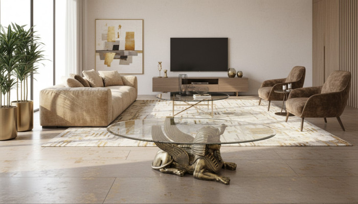 Salontafel Tafel Glazen tafels Farao Sphinx Bijzettafel Glas Egypte 120x60cm