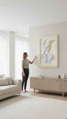 Pegasus wandreliëf in antieke stijl, reliëf wand schilderij, antiek handgemaakt beeld paard.