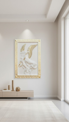 Pegasus wandreliëf in antieke stijl, reliëf wand schilderij, antiek handgemaakt beeld paard.