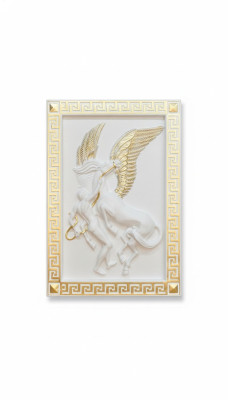 Pegasus wandreliëf in antieke stijl, reliëf wand schilderij, antiek handgemaakt beeld paard.