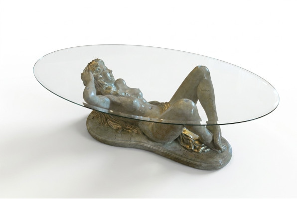 Erotische glazen tafel sculptuur figuur salontafel tafel bank bestel tafels standbeeld