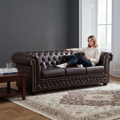 Chesterfield bankstel bank 3+1+1 bank stof set banken sofa's Yorki Nieuw.