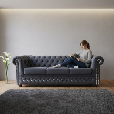 Chesterfield leren bank bank bankstel 3+1 slaapbank met slaapfunctie
