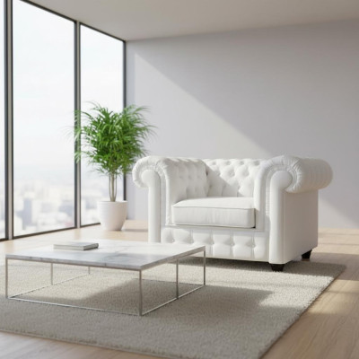 Elegante witte Chesterfield fauteuil: de charme van het klassieke in een moderne stijl