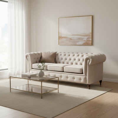 Ontwerp Klassieker Chesterfield Gestoffeerde Bankstel Bankstel 3-zits Leren Bank Nieuw.