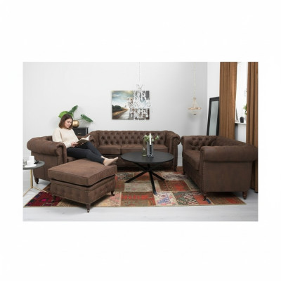 Chesterfield 3+2+1 Zitsbankstel + Hocker Bankstel Leer Textiel Banken