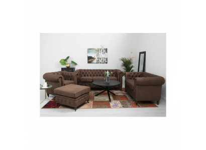 Chesterfield 3+2+1 Zitsbankstel + Hocker Bankstel Leer Textiel Banken