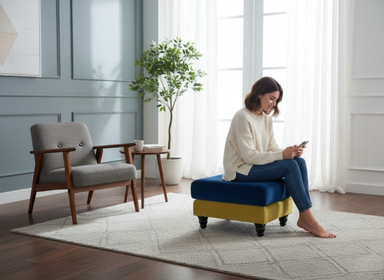 Voetenbank Lounge Kruk XXL Club Ottoman Stofkruk Lederen Textiel Ottoman Ontwerper Nieuw