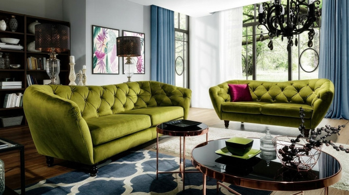 Dries zits bank met luxe Chesterfield-rugleuning in een elegante groene tint