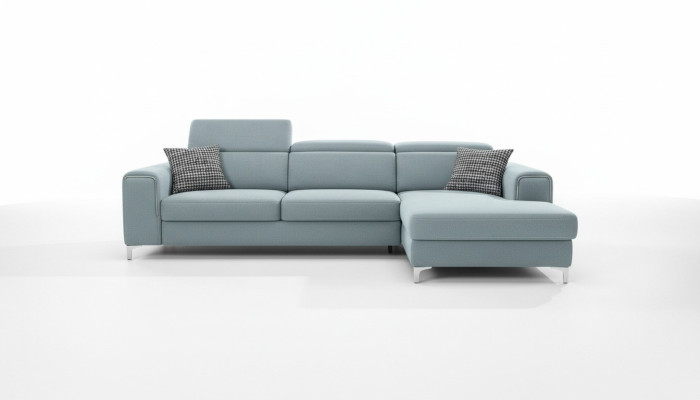 Ontwerperscomfortabele, zachte hoekbank in prachtig blauw voor de woonkamer.