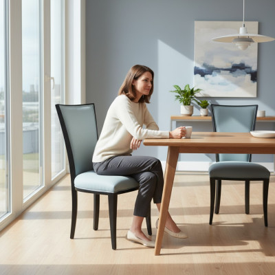 Luxe design gestoffeerde stoel met leuning voor op kantoor, eetkamer, hout.