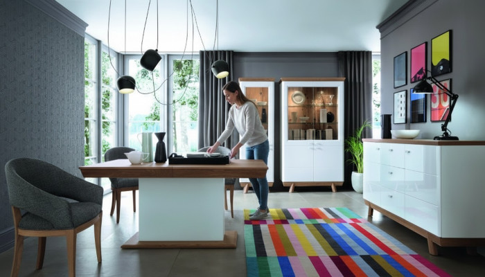 4-delige set 1x vitrine 2x commode 1x eettafel Ontwerp woonkamer eetkamer Nieuw