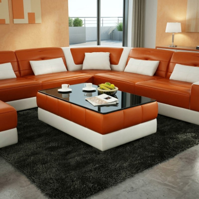 Sofatafel Ontwerp Tafel Woonkamer Glas Leder Bank Bank Bijzettafel Koffie