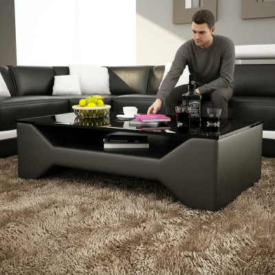Sofatisch Design Tafel Woonkamer Glas Lederen Bank Bijzettafel Koffiebank