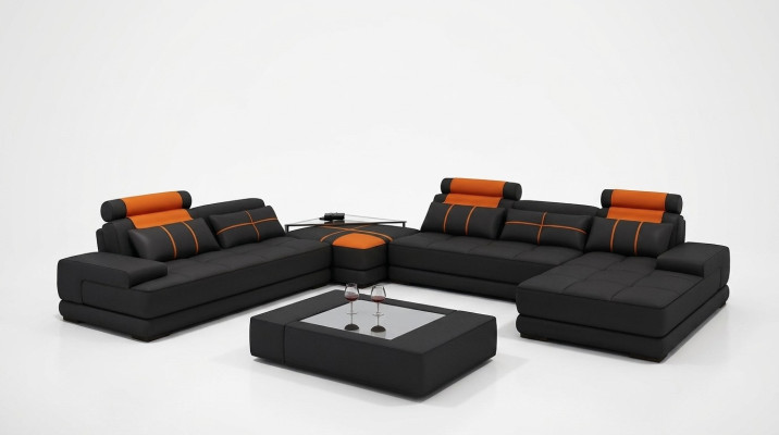 Designer gewatteerde leren hoekbank U-vormige moderne bank woonlandschap