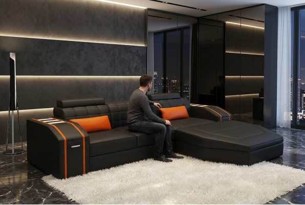 Verlichte woonkamer lederen bank bank hoekbank modulaire bank groot