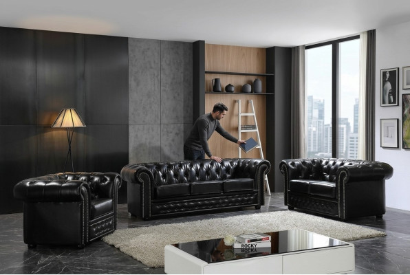Chesterfield Bank Bank Bekleding Stoel Compleet Set Suite Lederen Banken Nieuw
