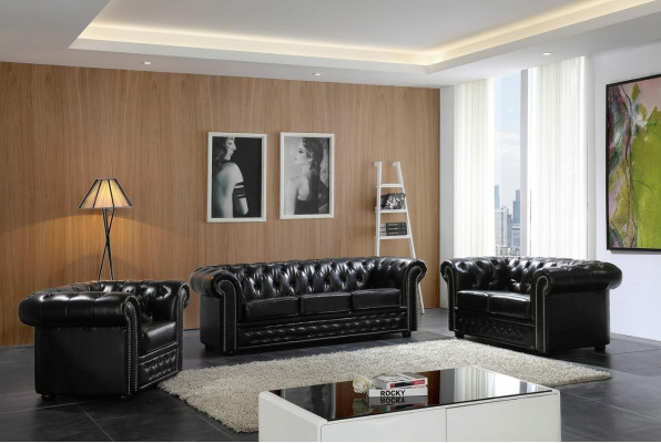 Chesterfield Bank Bank Bekleding Stoel Compleet Set Suite Lederen Banken Nieuw