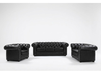 Chesterfield Bank Bank Bekleding Stoel Compleet Set Suite Lederen Banken Nieuw