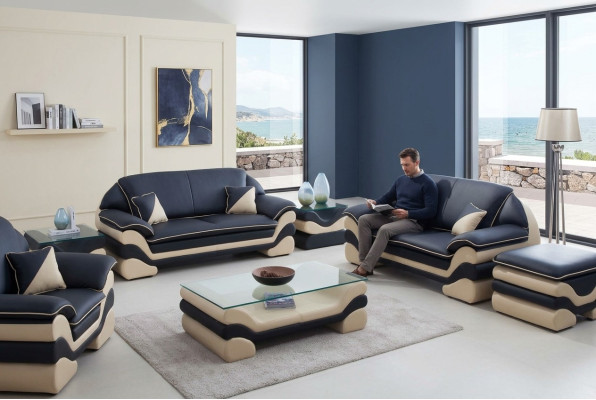 Leren bank Bank Woonlandschap 3+2 zitter Design bank Klassiek meubilair