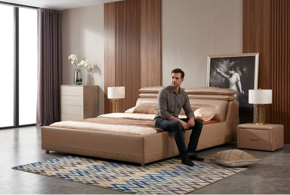 Modern ontwerp bed XXL luxe hotelbedden stijl dubbel leer 140 160.