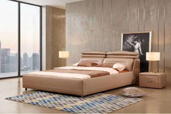 Modern ontwerp bed XXL luxe hotelbedden stijl dubbel leer 140 160.