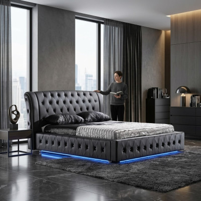 Modern hotelontwerp bed XXL bedden luxe dubbel lederen Chesterfield.