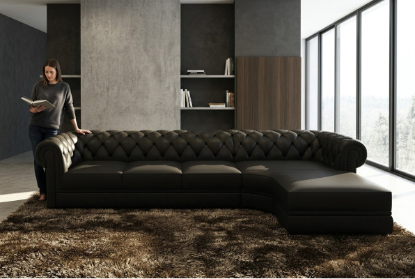 Klassieke Chesterfield gestoffeerde zithoek lederen zithoek woonkamerensemble