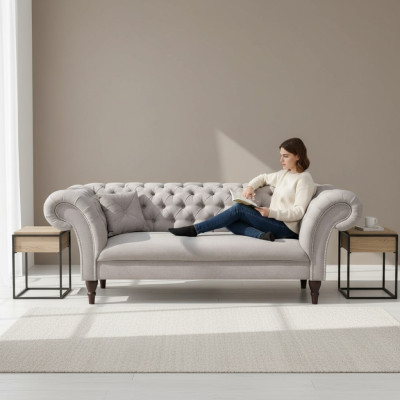 Chesterfield Design Bank Bekleding Leer Stof Bank Banken 3-zits Nieuw