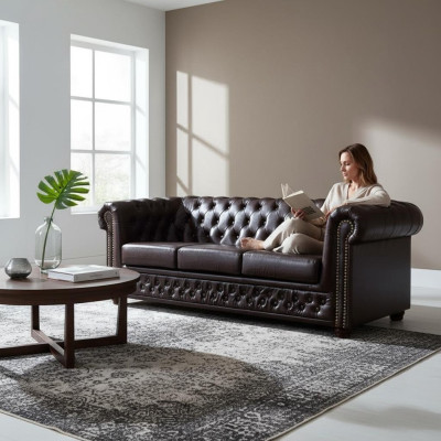 Modern driezits kunstleren bankstel gezellig elegant Chesterfield