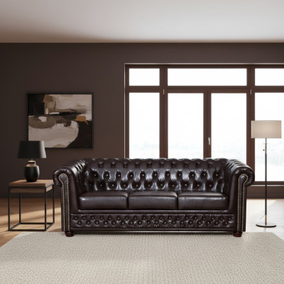 Modern driezits kunstleren bankstel gezellig elegant Chesterfield