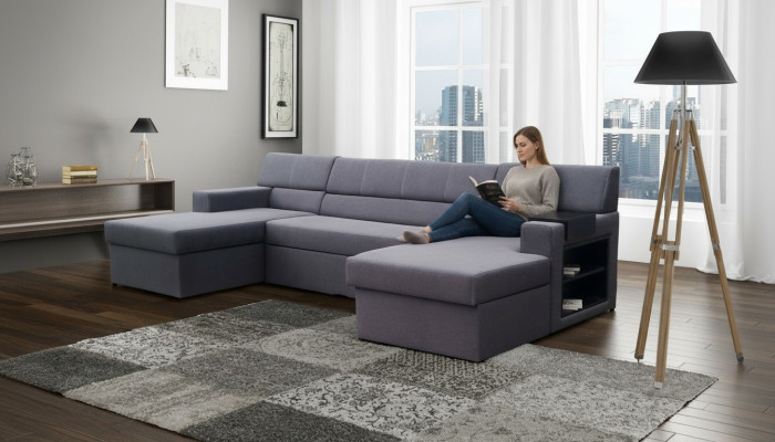Ontwerp hoekbank Markos U-vorm slaapfunctie bank high-end lederen textiel