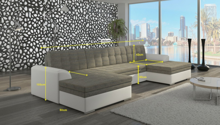 Modern Design Hoekbank Vento Slaapfunctie Bank Leer Bekleding Textiel Bankstellen