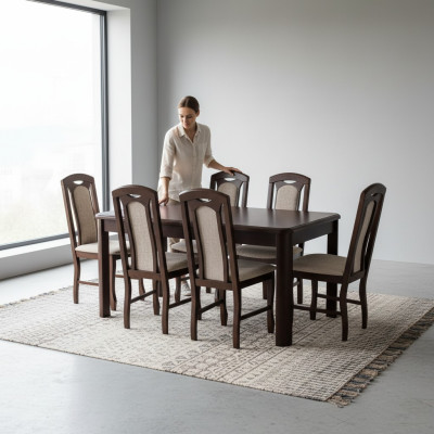 6x Stoelen + Tafel Eetkamerset XXL Set Stoelsets Houten Tafel